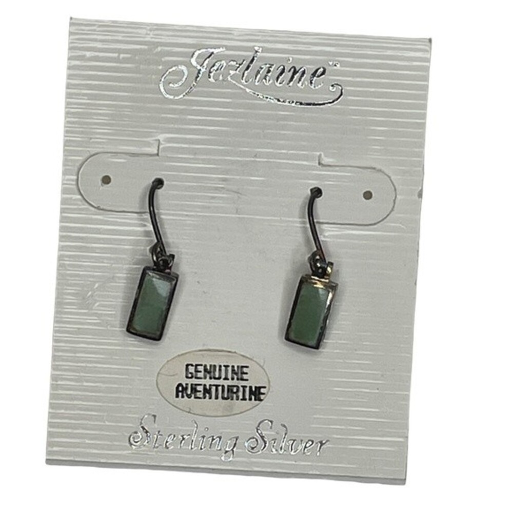 Jezlaine Genuine Aventurine Sterling Silver Earrings for Pierced Ears